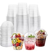 Lullaby 200Pack 9oz Clear Plastic Cups with Dome Lids, Dessert Cups with Lids, Disposable Parfait...