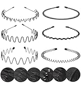 KELUBATU Metal Headbands for Man, Unisex Black Wavy & Smooth Headbands for Women, Non-Slip Elasti...
