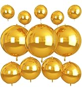 12Pcs Gold Round Foil Balloons, 22" 15" 10" 4D Ball Balloons, Metallic Gold Foil Balloon for Birt...