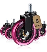 Dark Pink Office Chair Caster Wheels Set of 5, 3 Inch Heavy-Duty Rubber Chair Casters Replacement...