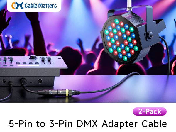 Cable Matters 5 Pin to 3 Pin DMX Adapter Cable – 5 Pin Male to 3 Pin Female DMX Converter