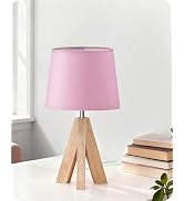 GOEBLESON Small Tripod Table Lamp, Modern Nightstand Lamp with Fabric Shade, Boho Bedside Wood De...