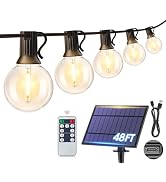 Mlambert 48FT Solar String Lights, Outdoor Waterproof Patio Lights with 15 Shatterproof G40 Bulbs...