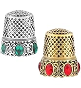 2 Pcs Vintage Sewing Thimble, Metal Quilting Thimbles for Needlework, Sewing Thimble Finger Prote...