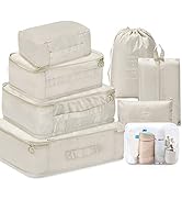 8 Set Packing Cubes - WantGor 6 Travel Organizer Luggage Compression Pouches + 1 Shoes Bag+ 1 Cle...