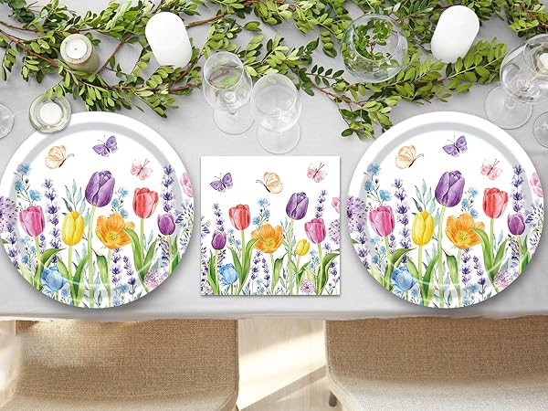 Spring Tulip Floral paper plates and napkins