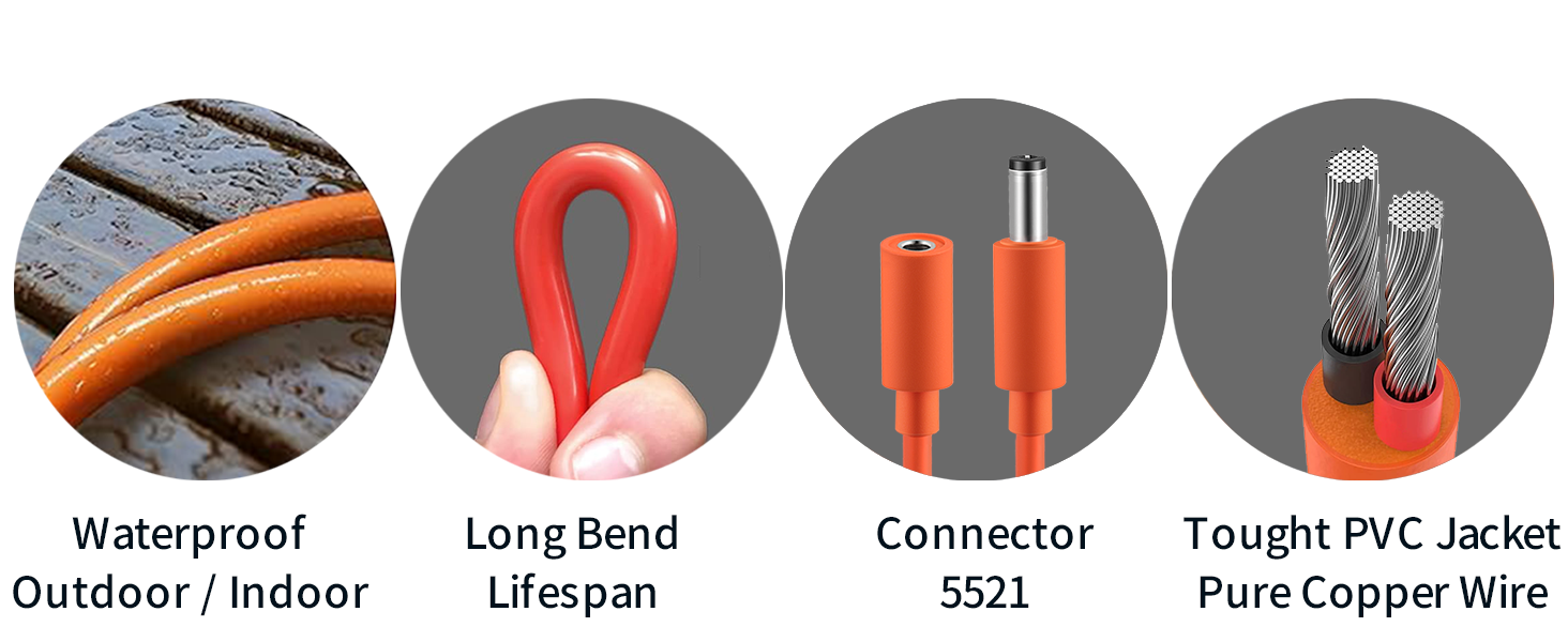 5.5 x 2.1MM female male Plug to Bare Wire Open End Repair Cord for LED Strip 12V Battery Game Camera