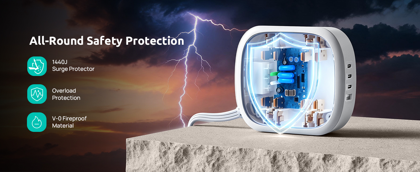 360° Rotating Flat Plug Power Strip