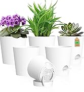 WSMKSZ 4 inch Self Watering Pots for Indoor Outdoor Plants, 6 Pack Plastic Flower Planters with D...