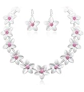 EVER FAITH Flower Jewelry Sets for Women, Dainty Enamel Faux Pearl Bead Wedding Party Choker Neck...