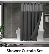 Hotel shower curtain & liner, hooks set