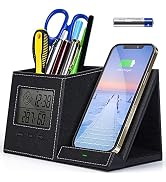 Pen Holder, Pen Organizer for Desk with Wireless Charger, Digital Indoor Thermometer and Humidity...
