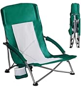DUMOS Low Camping Beach Chair, Lightweight Folding Portable Beach Chair with Cup Holder, Storage ...
