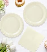 ivory Paper Plates and Napkins Party Supplies ivory Scalloped plates luncheon napkins disposable