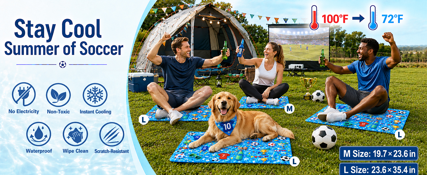 Soccer themed cooling dog Mat_xl dog bed_chew proof dog bed_waterproof dog bed_dog bed cooling