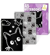 Xqumoi 2Pack A5 Funny Black Cat Spiral Notebooks - Crazy Cute Cat Ruled Lined Journal, Writing Ha...