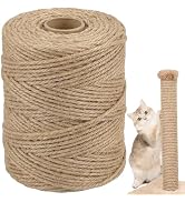 Natural Sisal Rope for Cat Scratcher, 1/4 Inch x 164 Feet | 4-Ply Heavy-Duty Twine, Ideal For Scr...