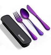 Travel Utensils with Case, Quatish 4 Piece Stainless Steel Silverware Set for Work, Portable Reus...