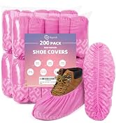 squish 200 Pack Shoe Covers Disposable Non-Slip, Pink Non-Woven Fabric Boot Covers for Indoors Br...