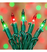 HEYFUNi Red Green Mini Christmas Lights, 50 Count 13FT Green Wire Plug in | Incandescent Traditio...