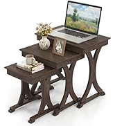 Giantex Nesting Coffee Table Set-of-3 - Stackable Rectangular Sofa End Side Table w/Solid Rubber ...