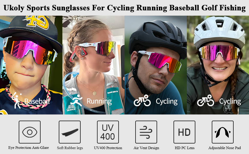 Ukoly Sports Sunglasses for cycling running baseball golf fishing