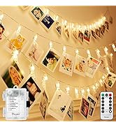 Decute 50LED Photo Clips String Lights Holder Timer Function 8 Modes Dimmable with Remote, 17FT F...