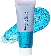 Go Ho Sky Blue Body Glitter,Singer Concerts Face Glitter Makeup,Holographic Chunky Sequins Glitte...