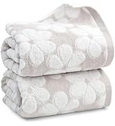 Soft Bath Towels 2 Pack, Super Absorbent Shower Towels 27.5x55 Inches, Cute Floral Jacquard Bathr...