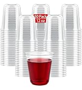 Homewarm 50 Pcs Clear Plastic Cups Disposable - 12 oz Wine Glasses Stemless Party Cups Cocktail G...
