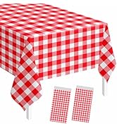 SietDESEO 2 Pack Red Gingham Tablecloth Rectangle 54 x 108 Red and White Checkered Table Cloth Di...