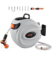 VEVOR Retractable Hose Reel, 65 ft x 5/8 inch, 180° Swivel Bracket Wall-Mounted, Garden Water Hos...