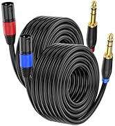 Jozzai 2 Pack XLR to 1/4 Inch (6.35mm) TRS Mono Jack Microphone Cable, 50FT, Balanced 3 Pin XLR M...