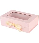 PLINJOY Pink Gift Box for Presents with Ribbon 10.8x7.5x3.5 Inches Clear Gift Box with Window Mag...