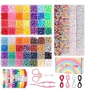 Bracelet Making Kit 2400 Pcs Bracelet Beads, 56 Colors Pony Beads in Bead Organizer, 1400 Kandi B...