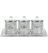 Topsky Coffee Sugar Tea Crystal Canister Set of 4,Sparkly Crystal Crushed Diamonds Home Decor,Sil...