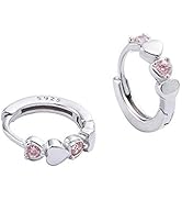 Double Love Heart Cubic Zirconia Small Hoop Earrings for Women Girls 925 Sterling Silver Hypoalle...