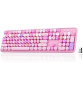 Wireless Bluetooth Keyboard, Colorful Round Keycaps (Pink Colorful) | 104-Key Full-Size, 2.4G/Blu...