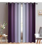 Yakamok Room Darkening Ombre Curtains 84 Inch Length, Purple and Greyish White Thermal Insulated ...