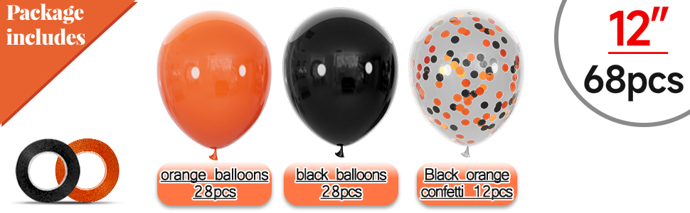 black orange confetti balloon