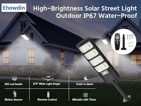 Solar street lights dark to dawn outdoor waterproof