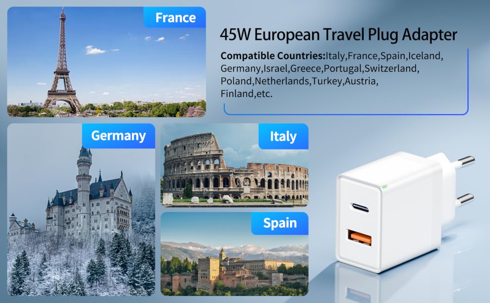 45W european travel plug adapter
