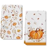 RABUSOFA Orange Leaves Pumpkin Fall Kitchen Towels Dish Towels, 18x26 Inch FarmhouseThanksgiving ...