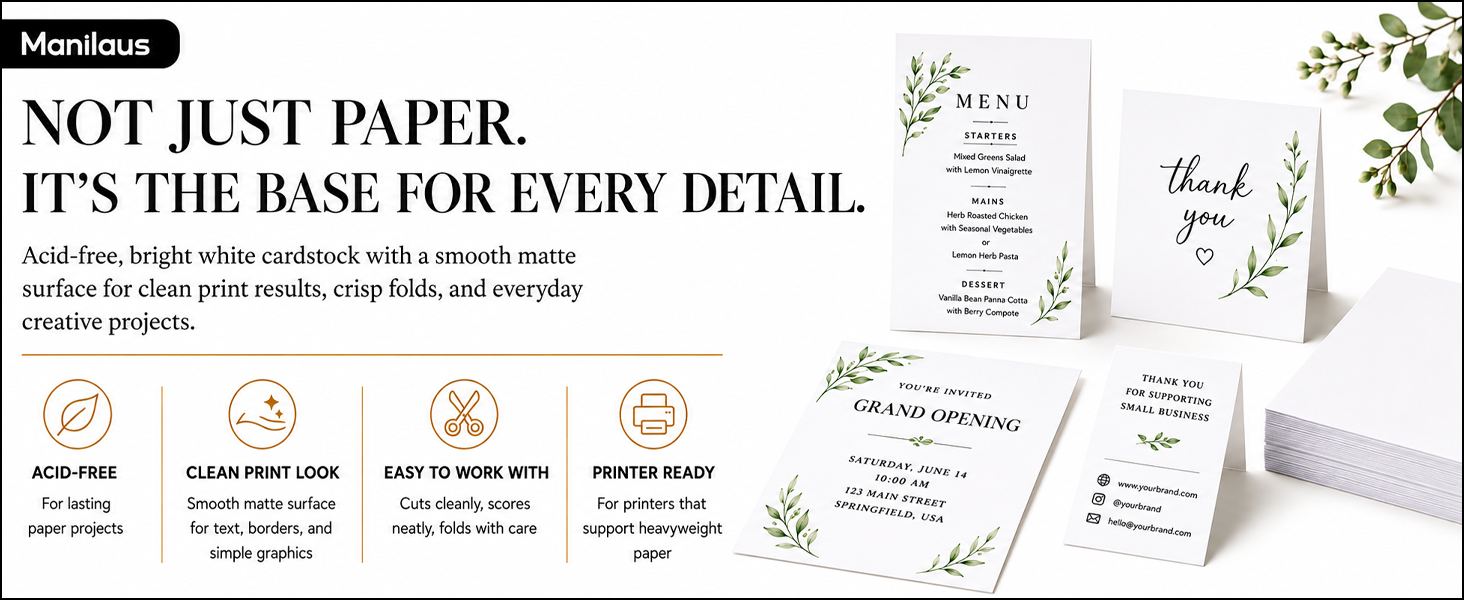 Manilaus acid-free 80lb white cardstock 8.5 x 11 for invitations cards scrapbook pages inserts