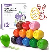 JUPITEARTH 12 Colors Egg Crayons for Toddlers 1-3, Palm-Grasp Non Toxic Jumbo Washable Crayons fo...