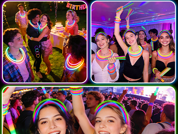 A group of people are using fluorescent sticks to celebrate a party.