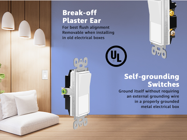 single pole switch features breakoff ears