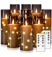 Raycare Flameless LED Candles with Embedded Star String, 9 Pcs Battery Operated Acrylic Pillar Ca...