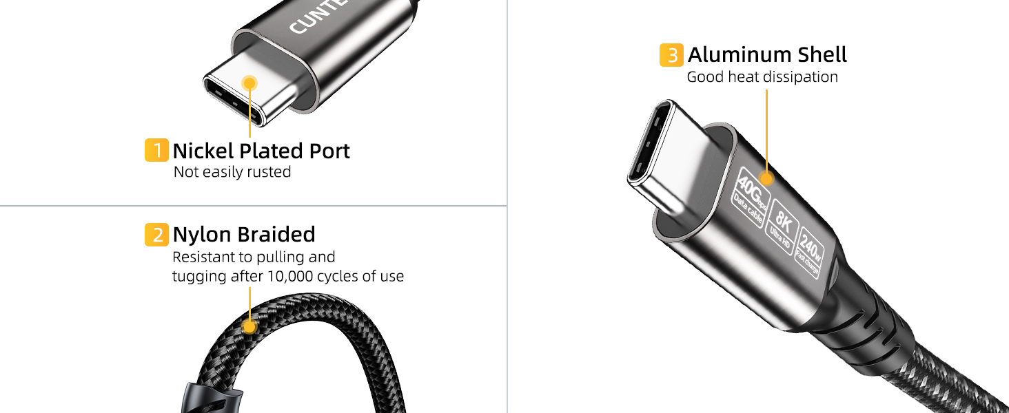 USB C to USB C Cable Aluminum alloy housing for better heat dissipation, nylon braided cable