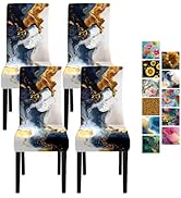 Luxury Marble Chair Covers Set of 4 – Navy Blue Gold Abstract Pattern Stretch Dining Chair Slipco...